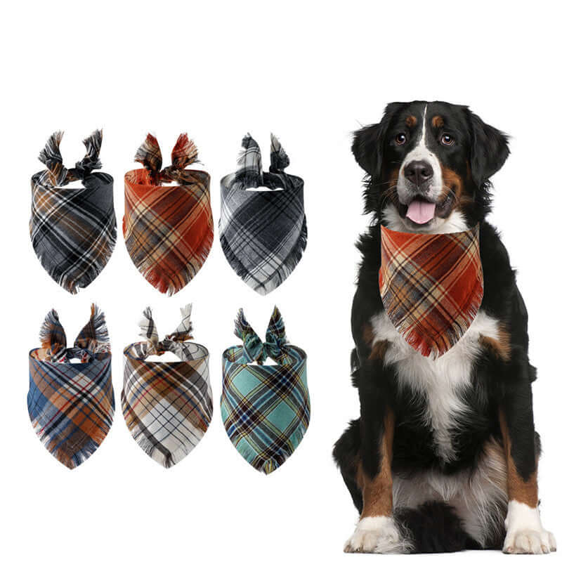 Plaid Tassel Triangle Scarf Pet Dog